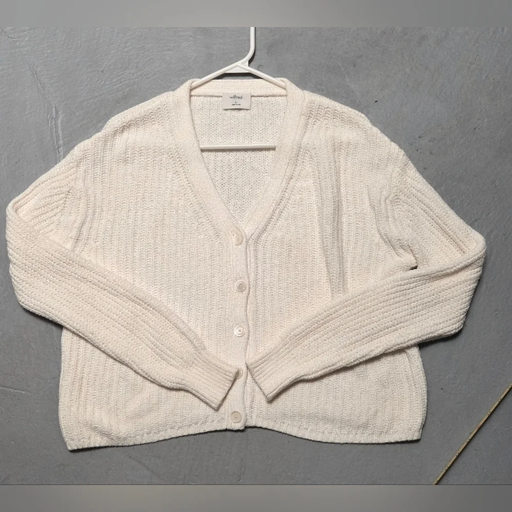 Wilfred Aritzia Women's Cream Chunky Knit Oversized Sz S Open Cropped Cardigan - Picture 8 of 14